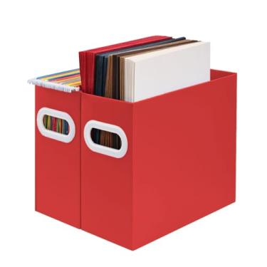 Imagem de Aosric Caixa organizadora de arquivos dobrável com alça – caixa de armazenamento de pasta de arquivos suspensa de papelão para mesa, escritório, escola ou casa – caixa de arquivo portátil colorida