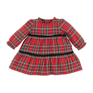 Imagem de Mud Pie Vestido infantil tartã em camadas para bebês meninas, Vermelho, 5 Anos