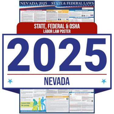 Imagem de Pôster 2024 das leis trabalhistas estaduais e federais de Nevada - OSHA Workplace Compliant inclui atualizações FLSA FMLA e EEOC - Publicação de conformidade obrigatória tudo em um 61 cm x 91 cm -