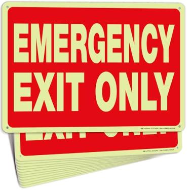 Imagem de iSYFIX Placa de saída de emergência que brilha no escuro - pacote com 12 25 x 17 cm - placa de plástico de poliestireno de 40 mm de espessura, laminado UV, resistente a arranhões e desbotamento,