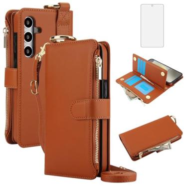 Imagem de Asuwish Capa de celular para Samsung Galaxy S24 FE 5G carteira com zíper com protetor de tela de vidro temperado, alça transversal, suporte de bloqueio de RFID, capa de celular flip S 24 EF S24FE 24S