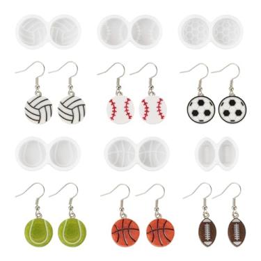 Imagem de Magibeads 6 moldes de silicone para bola esportiva, cabochão de resina de 16 mm, moldes de brincos de futebol, basquete, tênis, vôlei, beisebol, rúgbi, para joias de resina epóxi UV, suprimentos para