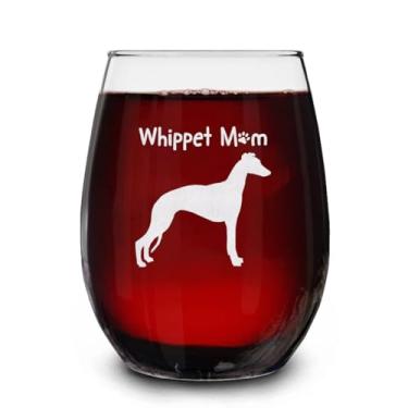 Imagem de ShelbyShops Copo de vinho Whippet Mom, presente de taça de vinho para mãe de cachorro, presente de retrato de cachorro gravado, presente memorial para animais de estimação, copo de chicote de mamãe,
