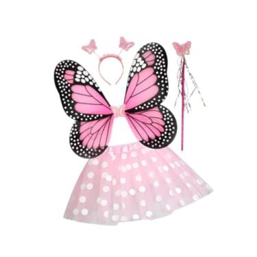 Imagem de YIJU Fantasia de fada para meninas com asas de borboleta para vestido extravagante, performance de palco, carnaval, Saia de Bolinhas