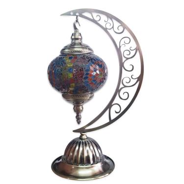 Imagem de Abajur Lua Turco Mosaico Flor Vidro Colorido Bivolt 40 cm