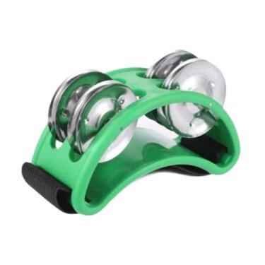Imagem de Milageto Pandeiro para pés, tamborim para festa, meia lua, pandeiro com sino de metal, banjo, 4 sinos, pandeiro, Verde