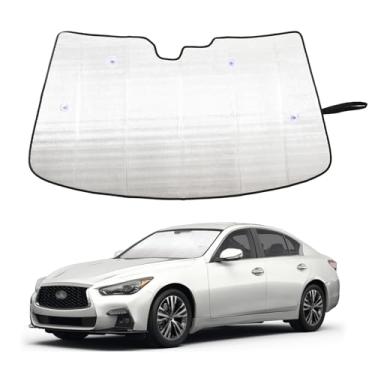 Imagem de Para-brisa dianteiro para Infiniti Q50 2014-2024 Sedan, sombra de sol de janela de ajuste personalizado, viseira de sol refletiva dobrável, protetor de tela protetor de bloqueador UV HeatShield