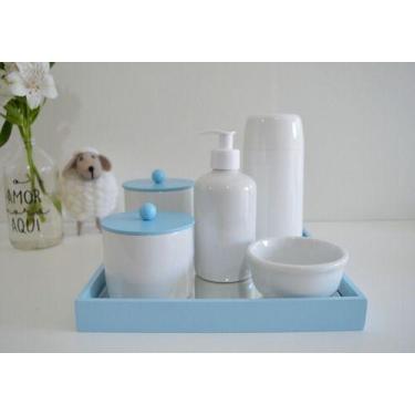 Imagem de Kit Higiene Porcelana Bebê Bandeja Mdf Colorida Espelho K156 - Ciranda