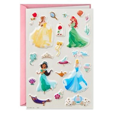 Imagem de Hallmark Cartão de aniversário de princesa Disney com adesivos (Belle, Ariel, Jasmim, Cinderela)