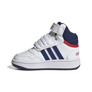 Imagem de adidas Tênis de basquete infantil unissex Hoops 3.0 Mid, Branco/azul vitória/escarlate melhor, 10.5 Little Kid