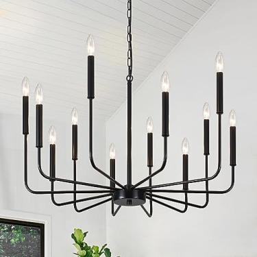 Imagem de ZCHAOZ Lustre Moderno De Fazenda 12 Luzes Grandes Lustres Pretos Para Sala De Jantar Luminária Luminárias Pendentes Rústicas Lustres De Teto Vela Para Sala De Estar Cozinha Hall De Entrada Quarto Co