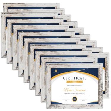 Imagem de PETAFLOP Molduras para documentos, certificado de 21 x 27 cm, moldura branca envelhecida para mesa de parede, vertical e horizontal