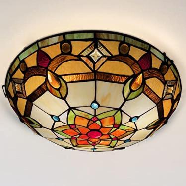 Imagem de ARTZONE Tiffany Luzes De Teto, Luz De Teto De Vitral 3 Luzes 16 Polegadas Tiffany Luminária De Teto Embutida Para Quarto Sala De Jantar Sala De Estar Hall De Entrada (Marrom)