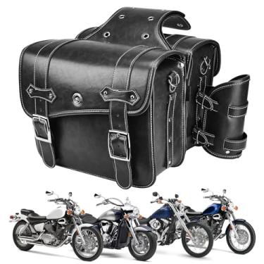 Imagem de Bolsa de alforje de couro para motos com bolso para copo para Sportster Softail Dyna Road King V-star Shadow, Vulcan, material de poliuretano preto