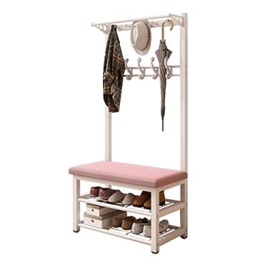 Imagem de Cabideiro de entrada – Árvore de corredor 3 em 1 com banco de armazenamento, 10 ganchos e estrutura de metal – Organizador para prateleira de armazenamento de entrada