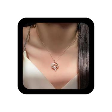 Imagem de Ximdble Colar vintage de coração vazado com pingente de amor e coração de cristal, gargantilha de batimento cardíaco, strass, coração, ouro, cristal, para mulheres, Large, Liga de aço, Sem Pedra