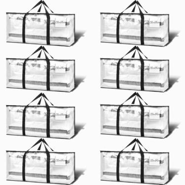 Imagem de Uprimeasy Bolsas grandes para movimento, pacote com 8 bolsas de armazenamento resistentes com alças e zíperes, bolsas de armazenamento que economizam espaço com janela transparente e bolso para