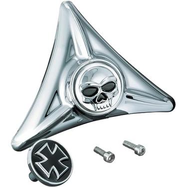 Imagem de Kuryakyn Acessório de realce de motocicleta 3158: capa de furo para placa de licença montada em para-lama com crânio de zumbi e emblemas de cruz maltês para motocicletas Harley-Davidson, cromado