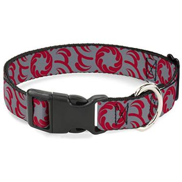 Imagem de Buckle-Down Coleira com clipe de plástico - cata-vento floral com fecho cinza/vermelho - 3,8 cm de largura - serve para pescoço de 40,6 a 58,4 cm - médio