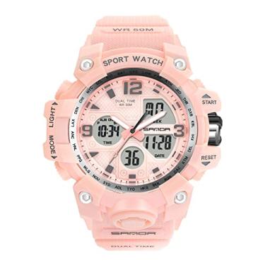 Imagem de RORIOS Relógio esportivo feminino moderno, relógio digital de quartzo, à prova d'água, com alarme, temporizador multifuncional, relógios de pulso para mulheres, rosa, Women's