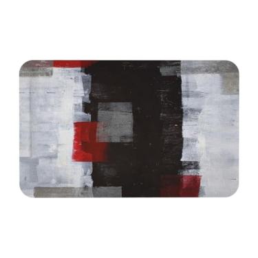 Imagem de Teisiou Tapetes de banho com pintura a óleo vermelho preto e cinza para banheiro. Tapetes de banho absorventes antiderrapantes decoração tapete confortável de secagem rápida (76 cm x 45 cm)