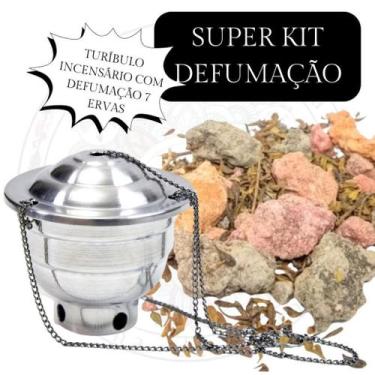 Imagem de Super Kit Defumação com Turíbulo Alumínio e 250g Resina 7 Ervas Combin