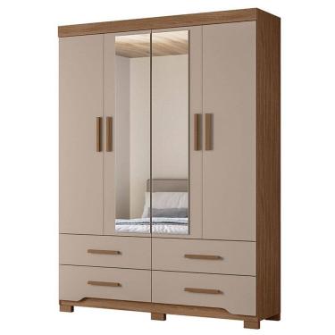 Imagem de Guarda Roupa Solteiro Miami 4 Portas Carvalho Fendi com Espelho - Moval