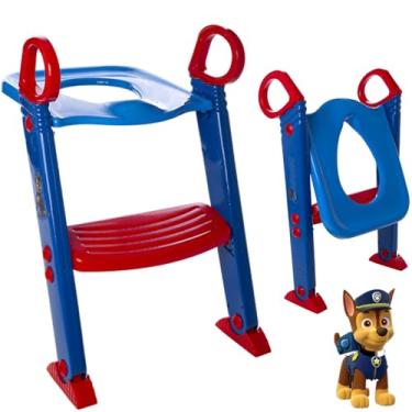 Imagem de Redutor de Assento Sanitário Infantil com Escadinha Baby Style Desfralde Degrau Ajustável Patrulha Canina Pés Antiderrapante Chase Skye (Azul Chase)