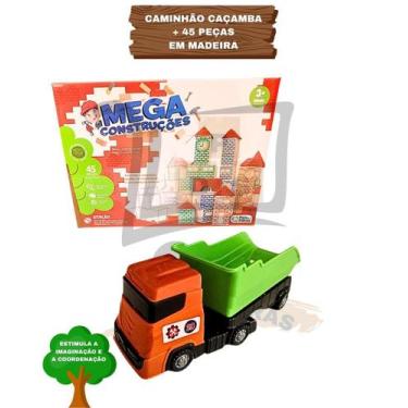 Imagem de Kit Caminhão Caçamba Articulado Brinquedo Infantil E Blocos De Montar 