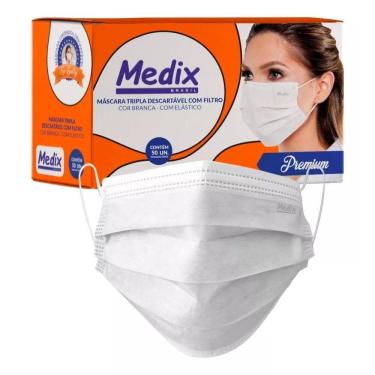Imagem de Máscara Tripla Descartável Branca Medix Filtro Caixa 50 Un