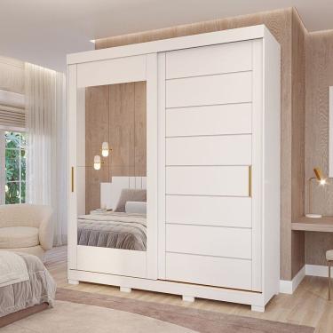 Imagem de Guarda-Roupa Casal 235cm 2 Portas de Correr com Pés e Espelho 100% MDF Firenze Espresso Móveis
