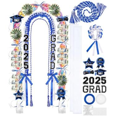 Imagem de 18 peças de graduação Leis 2025 graduação doce Lei kit classe de 2025 fita de formatura colar duplo Lei presente acessórios de festa para mulheres e homens (azul, branco), OneSize, Poliéster, Sem