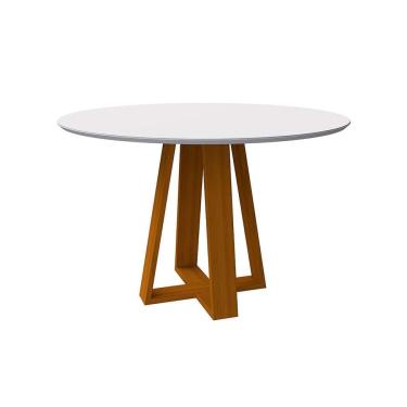 Imagem de Mesa de Jantar Redonda com Tampo de Vidro Vitoria Off White e Ype 120 cm