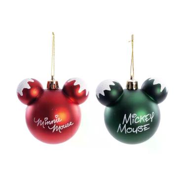 Imagem de Jg 4 bolas natalina mickey E minnie vrm/vrd 8CM disney