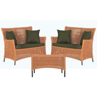 Imagem de 2 Sofás E Mesa Igapó Alumínio Preta Corda Náutica E13 Trama Terra Cota