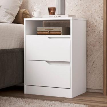 Imagem de Mesa de Cabeceira 2 Gavetas sem Pés Doble Branco / Freijó