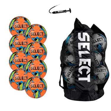 Imagem de Select Bola de futebol Club DB V22, pacote com 8 bolas com bolsa esportiva e bomba de mão, laranja/azul/amarelo, tamanho 5