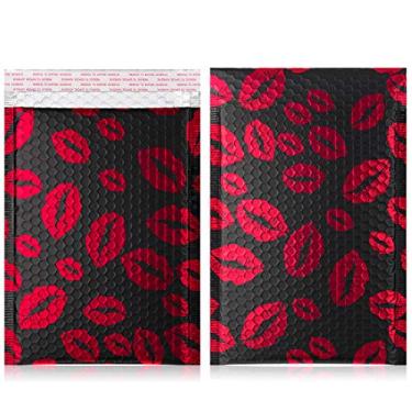 Imagem de ToneSpac Envelopes acolchoados de plástico bolha com embalagem de 50 listras impermeáveis e autoselantes (lábios pretos, 000 10 x 20 cm)