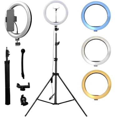 Imagem de Kit Ring Light 12 Polegadas + Tripé Ajustável 2,1m Dimmer Iluminação Profissional Fotos Vídeos Lives Suporte Celular