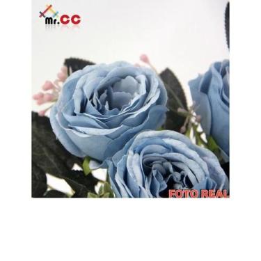 Imagem de Buquê Rosa Envelhecido Galho C/9 Flores Artificial Arranjo - oem, azul