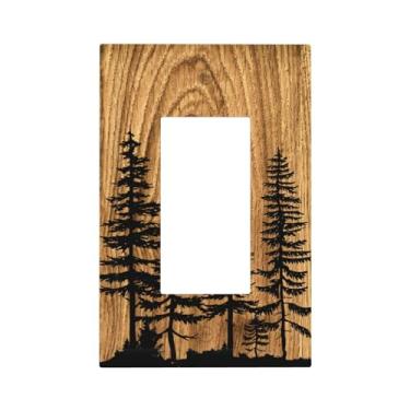 Imagem de Farmhouse Placas de interruptor de luz única de pinheiro marrom grão de madeira capas de tomada rústica decorativa placa de parede de 1 gangue para banheiro acessórios de decoração de casa