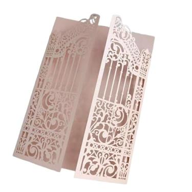 Imagem de MillaSaw Convite de portão cortado a laser rosa suave para casamento, chá de panela, aniversário, convite de quinze anos, 25 conjuntos (rosa suave, 12,4 cm x 18 cm)