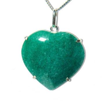 Imagem de Colar Coração Pedra Quartzo Verde Natural Prata 950 Garra - Cristaisde