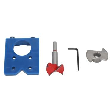 Imagem de Kit de gabarito de perfuração de dobradiça chave de broca vermelha para localizador de furos de armário de móveis multifuncional conveniente artesanato em madeira