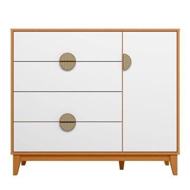 Imagem de Cômoda Sapateira 4 Gavetas 1 Porta 100% Mdf Cauê Cinamomo/branco