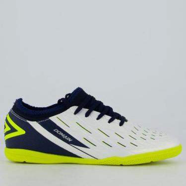 Imagem de Chuteira Umbro Domain Futsal Juvenil Branca e Marinho, 35
