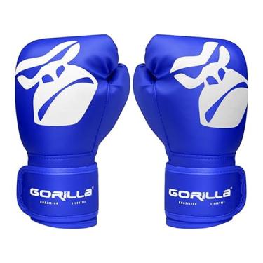 Imagem de Luva De Boxe Infantil 08 Oz Azul Para Crianças de 09 A 12 anos Muay Thai Treino Artes Marciais Profissional Gorilla