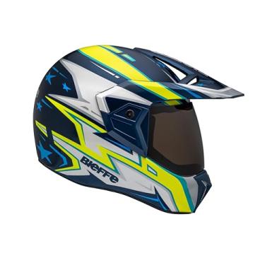 Imagem de Bieffe Capacete Moto Enduro Fechado 3 Sport AZV50 Azul/Amarelo 60 com Viseira Fumê e Cristal