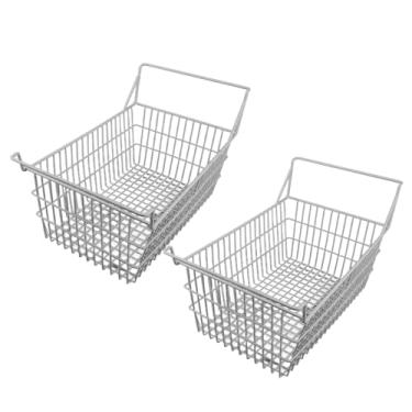 Imagem de Farmhouse Wire Basket Refrigerador Organizador de Freezer Cestas de 2 Arame de Aço Branco PE Com Alças Embutidas para Armários de Cozinha Armários de Despensa (50x27cm /
