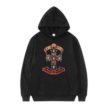 Imagem de Blusa Moletom Canguru Flanelado Casual Guns NRoses - Markelly, Preto, 